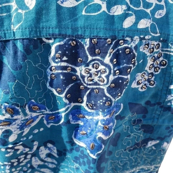 Chicos Womens Button Up Blue/ Aqua/ White Jacket in Size 0 - Picture 7 of 14